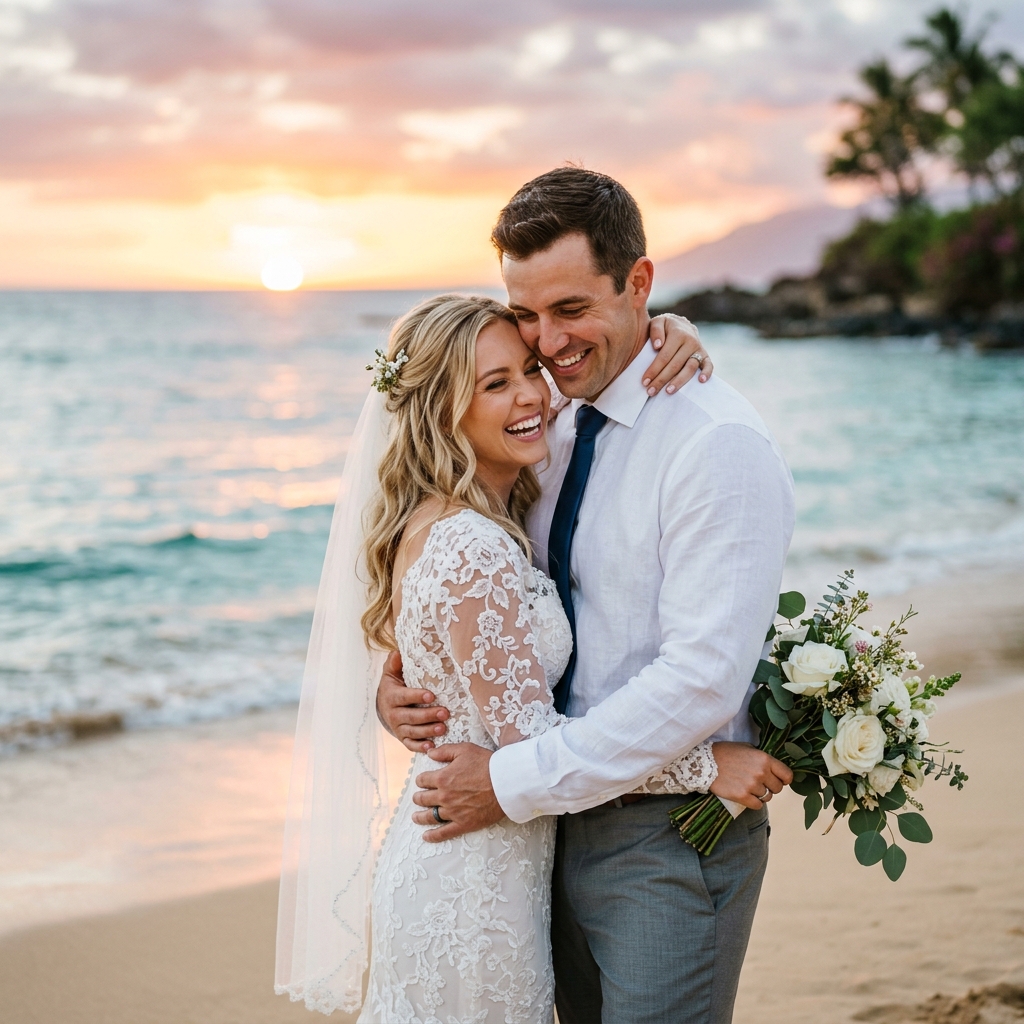 Wedding Couple Hugging